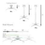 NCTS-CM50100 Universal Projector Ceiling Mount – Adjustable Telescopic Arm 100cm to 10cm , 360° Swivel, ±15° Tilt,  Steel Alloy, Flush & Extension Mounting, Cable Management , 22.5cm to 30.5cm Mounting Diameter  - Image 3