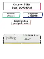 Kingston FURY Beast White 16GB 5600MT/s CL40 DDR5 XMP DIMM | Overclocking | Plug N Play | Intel XMP 3.0 | Single Module | KF556C40BW-16 - Image 2