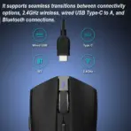GAMDIAS HADES M3 RGB Wireless Gaming Mouse ; low-latency 2.4GHz Wireless, Wired USB Type-C to A, and Bluetooth Connections ; Lightweight 79-gram ; 7 Keys ; Adjustable 10000 DPI Advanced Gaming Optical Sensor | BLACK - Image 2