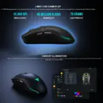 GAMDIAS HADES M3 RGB Wireless Gaming Mouse ; low-latency 2.4GHz Wireless, Wired USB Type-C to A, and Bluetooth Connections ; Lightweight 79-gram ; 7 Keys ; Adjustable 10000 DPI Advanced Gaming Optical Sensor | BLACK - Image 3