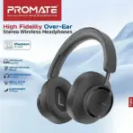 PROMATE High Fidelity Over-Ear Stereo Wireless Headphones ; Bluetooth 5.4 ; 10m Operating Distance ; AUX Support ; Clear Calls ; Effortless Button Control ; Lightweight & Foldable | TAKT BLACK