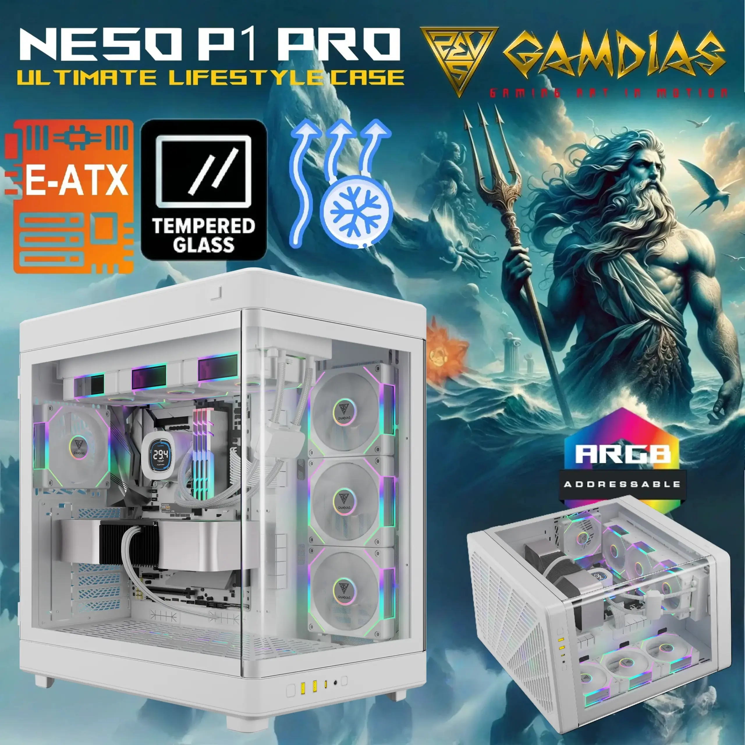Trapezoid Radiator GAMDIAS NESO P1 PRO – Trapezoid Full-Tower Case With Dual Orientation ...