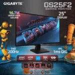Gigabyte GS25F2 Gaming Monitor 24.5" FHD 200Hz Super Speed IPS, 1ms GTG, 120% sRGB, HDR10, OSD Sidekick, Smart OD, Crosshair, Dual HDMI, VESA Mountable , Tilt: -5° ~ +20° | BLACK