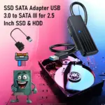 USB 3.0 To SATA III Adapter Cable For 2.5-Inch SSD & HDD Up To 6TB – Tool-Free, UASP Support, Plug-And-Play, 5Gbps Speed, Compatible With Windows, macOS, PS4, Xbox – Black