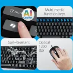 GENUIS AI Copilot Key Multimedia Wired Keyboard & High-Resolution Optical USB Mouse Combo with 12 Function Keys, Spill-Resistant Design, 1200 DPI Sensor, Plug & Play for Windows & Mac , ENGLISH/ARABIC| BLACK KM-100SE - Image 3