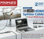 PROMATE 4K@60Hz HDMI® Splitter Cable with Dual Ports, USB-C Input, 1m Cable Length, for High-Definition Simultaneous Display on Two Screens | MEDIASPLIT-H2 - Image 2