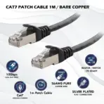 1m Cat7 SFTP Shielded Ethernet LAN Patch Cable With 26AWG Copper Wire, Gold Plated RJ45 Connectors, 10Gbps Speed, 600MHz Bandwidth, LSZH Jacket, Snagless Design