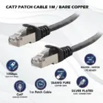 1m Cat7 SFTP Shielded Ethernet LAN Patch Cable With 26AWG Copper Wire, Gold Plated RJ45 Connectors, 10Gbps Speed, 600MHz Bandwidth, LSZH Jacket, Snagless Design