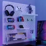 Hyde Pegboard Wall Organizer Set – 4 White Panels 30x30cm | Includes 56 Accessories: Hooks, Bins, Trays & Controller Holders | Modular Storage for Office, Gaming, or Home - Image 3