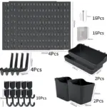 Hyde Pegboard Wall Organizer Set – 4 Black Panels 30x30cm | Includes 56 Accessories: Hooks, Bins, Trays & Controller Holders | Modular Storage for Office, Gaming, or Home