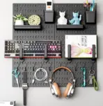 Hyde Pegboard Wall Organizer Set – 4 Black Panels 30x30cm | Includes 56 Accessories: Hooks, Bins, Trays & Controller Holders | Modular Storage for Office, Gaming, or Home - Image 2