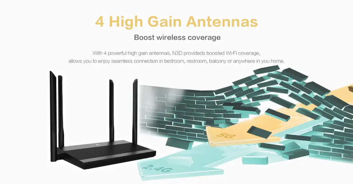 Netis N3D AC1200 Wireless 300Mbps & 5GHz 867Mbps Dual Band Router – MD Tech