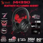 BLOODY MH390 Bluetooth v5.3 Gaming Headset, 40mm Hybrid Driver, M.O.C.I. Dome Tech, 35H Playtime, ENC Mic, 10m Range, 3.5mm Wired Mode, USB-C Fast Charge,, Foldable Design | BLACK