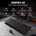 Attack Shark X68 Pro HE Mechanical Keyboard – 68 Keys, Magnetic Switches, Tri-Mode, Rapid Trigger 0.01mm, 8K Polling, Hot-Swap, RGB Backlight, 5000mAh, Black