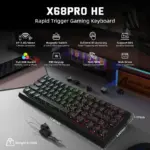 Attack Shark X68 Pro HE Mechanical Keyboard – 68 Keys, Magnetic Switches, Tri-Mode, Rapid Trigger 0.01mm, 8K Polling, Hot-Swap, RGB Backlight, 5000mAh, Black