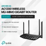 TP-Link Archer A6 AC1200 Dual-Band Gigabit Router – MU-MIMO | Beamforming | OneMesh | 4 High-Performance Antennas | Up to 1200Mbps WiFi Speed for Smooth 4K Streaming & Gaming