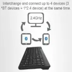 A4TECH FBK23 AS Bluetooth And 2.4G Wireless Keyboard, Connect 4 Devices, QuietKey 14dB, Ultra Slim, 12 FN Hotkeys, Type-C Adapter, Multi-OS Compatible | BLACK - Image 2