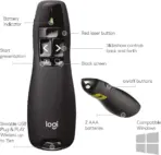 Logitech R400 Wireless Red Laser Presentation Remote With Red Laser Pointer, One-Touch Slideshow Controls, Plug-and-play 2.4GHz USB Receiver, Bright 15m Range, Storable receiver and carrying case,  For Windows PC - Image 2