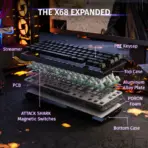 Attack Shark X68 HE Black Contour Line Magnetic Gaming Keyboard – 60% Layout, 0.01mm Rapid Trigger, 8000Hz Polling, Adjustable Hall Switches, RGB, USB-C, PBT Keycaps - Image 4