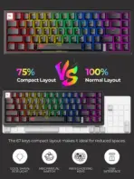 Havit KB874L 75% Compact Blended Light Red Switch Mechanical Keyboard With 67 Keys, 20 Lighting Modes, All Keys Roll-Over, USB Interface, 50M Key Life & Durable Dual-Color Molding | BLACK  - Image 3