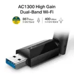 TP-Link Archer T3U Plus | AC1300 High Gain USB Wi-Fi Adapter | Dual Band | MU-MIMO | USB 3.0 | Windows & macOS Compatible | External Antenna - Image 3