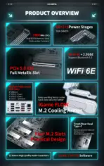 Colorful iGame Z790D5 FLOW V20 ATX DDR5 Motherboard, LGA1700 Intel Z790, 4x DIMMs DDR5 7800MHz OC , PCIe 5.0, 4x M.2,  2.5G LAN, WiFi 6E, BT 5.3, USB 3.2 Gen2x2 20Gbps 18+1+1 90A - Image 3