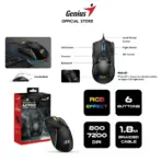 Genius Scorpion M700 RGB Gaming Mouse - Adjustable DPI 800/1600 /2400/3200/4800/7200 - Wired USB Interface -  1.8m Braided Cable - 6 Customizable Buttons | Black  - Image 2