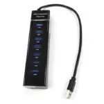 High-Speed 7-Port USB 3.0 Hub with Power Adapter & Individual Switches – 5Gbps Data Transfer, LED Indicators, Universal Windows & Mac Compatibility