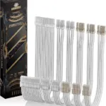 Asiahorse 16AWG Transparent Sleeved PSU Extension Cable Kit – 6-Pack, 300mm, PET Braided, Gold-Plated Terminals, Soft Material, Dual CPU Support, White