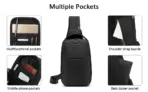 Chest Bag Casual for 7.9 inch iPad , Practical Anti-theft Safety Crossbody Style , USB Port , Water-resistant , Multifunctional Pocket Sling Bag - Heavy Duty - GREEN & GREY - Image 7