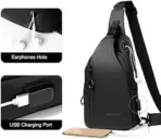 EZ EXP034 SLING BAG: Waterproof Crossbody Daypack with USB Port, Slim Wallet Pocket, Unisex, Multi-Use for Travel, Cycling, Work | BLACK - Image 2