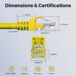 Cat6A Ethernet Cable 2 Meter – 10Gbps 500MHz Network Speed, Fluke Passed LAN Cable With 26AWG Bare Copper Core, Gold Plated RJ45 Connectors, UTP PVC Jacket For PC, Router, PS5, Xbox, TV, CCTV | YELLOW - Image 4