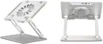 Aluminum Laptop or Tablet Stand with Cooling Fan & 2 USB Ports | Flat Foldable & Portable | Hight Adjustable | Angle Tilt | Silver - Image 6