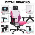 APEX SEAT TOKYO-GT Gaming Chair : Pro Racing Throne With Leather+Velvet+Suede Shell , 4D Armrest ,  Frog Mechanism & Class-4 Gas Lift , 90–141° Recline, 160 Kgs Max , Lumbar Pillow and Magnetic Headrest Included | WHITE & MAGENTA VARIANTS ~ AP-2108R - Image 15