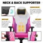 APEX SEAT TOKYO-GT Gaming Chair : Pro Racing Throne With Leather+Velvet+Suede Shell , 4D Armrest ,  Frog Mechanism & Class-4 Gas Lift , 90–141° Recline, 160 Kgs Max , Lumbar Pillow and Magnetic Headrest Included | WHITE & MAGENTA VARIANTS ~ AP-2108R - Image 7