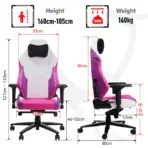 APEX SEAT TOKYO-GT Gaming Chair : Pro Racing Throne With Leather+Velvet+Suede Shell , 4D Armrest ,  Frog Mechanism & Class-4 Gas Lift , 90–141° Recline, 160 Kgs Max , Lumbar Pillow and Magnetic Headrest Included | WHITE & MAGENTA VARIANTS ~ AP-2108R - Image 17