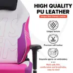 APEX SEAT TOKYO-GT Gaming Chair : Pro Racing Throne With Leather+Velvet+Suede Shell , 4D Armrest ,  Frog Mechanism & Class-4 Gas Lift , 90–141° Recline, 160 Kgs Max , Lumbar Pillow and Magnetic Headrest Included | WHITE & MAGENTA VARIANTS ~ AP-2108R - Image 5