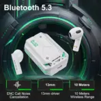 Black Shark T11 Wireless Gaming Earbuds Bluetooth 5.3 with RGB Lighting, Low Latency Mode, 13mm Drivers, 30H Battery, IPX67 Water Resistance, White