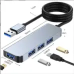 BYL 4-in-1 USB Hub With 4 USB 3.0 Ports, 5Gbps High-Speed Data Transfer, Plug & Play, 0.135M/1.2M Cable For PC, Laptop & Accessories