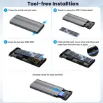 Type-C  10Gbps Aluminum Enclosure  Chipset For M-Key M.2 NGFF NVMe SATA SSDs 2280/2260/2242mm – Auto PCIe/SATA Mode Switch, USB A To C Cable Included | GREY  - Image 7