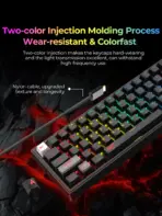 Havit KB874L 75% Compact Blended Light Red Switch Mechanical Keyboard With 67 Keys, 20 Lighting Modes, All Keys Roll-Over, USB Interface, 50M Key Life & Durable Dual-Color Molding | BLACK  - Image 5