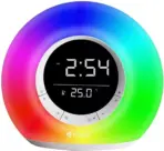 KISONLI Q6B RGB Touch Lamp Bluetooth Speaker – 5W Audio, 2400mAh Battery, Alarm Clock, FM Radio, TF Card Support, LCD Display, Warm/Color Light, White