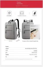 Laptop Backpack - for Tablets & Laptops up to 15.6" - Waterproof - Electronics Protection  - Scratchproof - Travel Friendly - Organized Compartments - USB Charge Port - Slim Casual Business Design - Heavy Duty - 42 x 12 x 30 cm - GREY - Image 25