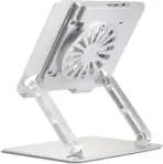 Aluminum Laptop or Tablet Stand with Cooling Fan & 2 USB Ports | Flat Foldable & Portable | Hight Adjustable | Angle Tilt | Silver - Image 3