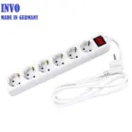 INVO B06S German Electric Power Strip with 6 Outlets -1.8m Cable - 6 WAY - WHITE