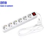 INVO B06S German Electric Power Strip with 6 Outlets -1.8m Cable - 6 WAY - WHITE