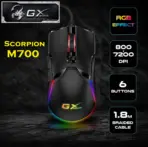 Genius Scorpion M700 RGB Gaming Mouse - Adjustable DPI 800/1600 /2400/3200/4800/7200 - Wired USB Interface -  1.8m Braided Cable - 6 Customizable Buttons | Black 