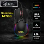 Genius Scorpion M700 RGB Gaming Mouse - Adjustable DPI 800/1600 /2400/3200/4800/7200 - Wired USB Interface -  1.8m Braided Cable - 6 Customizable Buttons | Black 