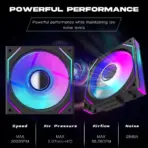 Jungle Leopard Interstellar V2 120MM ARGB PWM Forward Case Fan ,950–1850RPM, 68CFM, 2.4mmH2O, 4-Pin PWM, 5V 3-Pin ARGB, ≤32dBA Silent Cooling, One Single Fan | BLACK  - Image 2