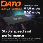 DATO DS700 256GB 2.5″ SATAIII SSD With 535MB/s Read, 500MB/s Write, Smart SLC Caching, Shock-Resistant Build, Low Power Use, Silent Operation, Lightweight Design, HDD Upgrade Ready | DS700SSDA-256GB